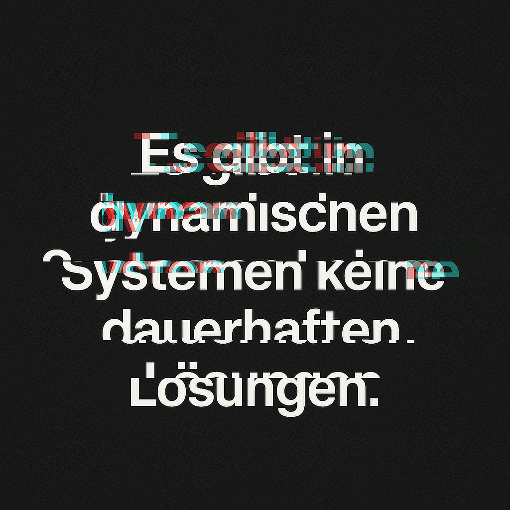 Schriftzug: Es gibt in dynamischen Systemen keine dauerhaften Lösungen.