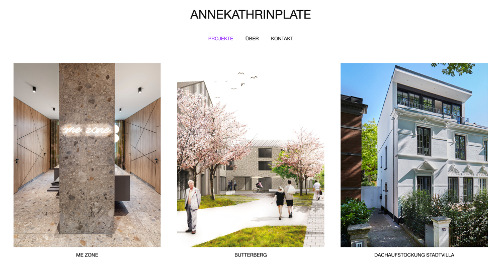 Screenshot der Website von ANNEKATHRINPLATE ARCHITEKTUR & DESIGN