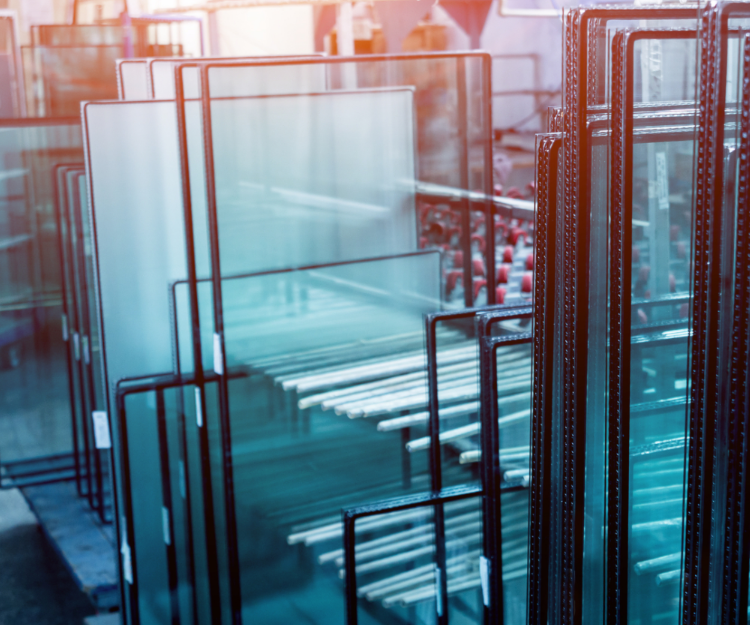 Reihe von Glasscheiben in unterschiedlichen Größen