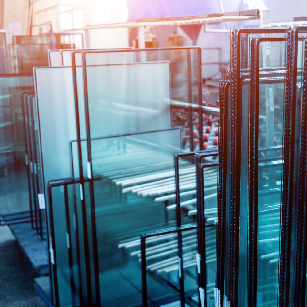 Reihe von Glasscheiben in unterschiedlichen Größen